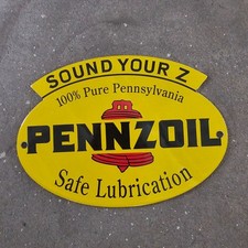 Vintage Pennzoil Sound Your Z Old Us Gasoline Oil Gas Pump Enamel Porcelain Sign
