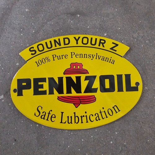 VINTAGE PENNZOIL SOUND YOUR Z OLD US GASOLINE OIL GAS PUMP ENAMEL PORCELAIN SIGN