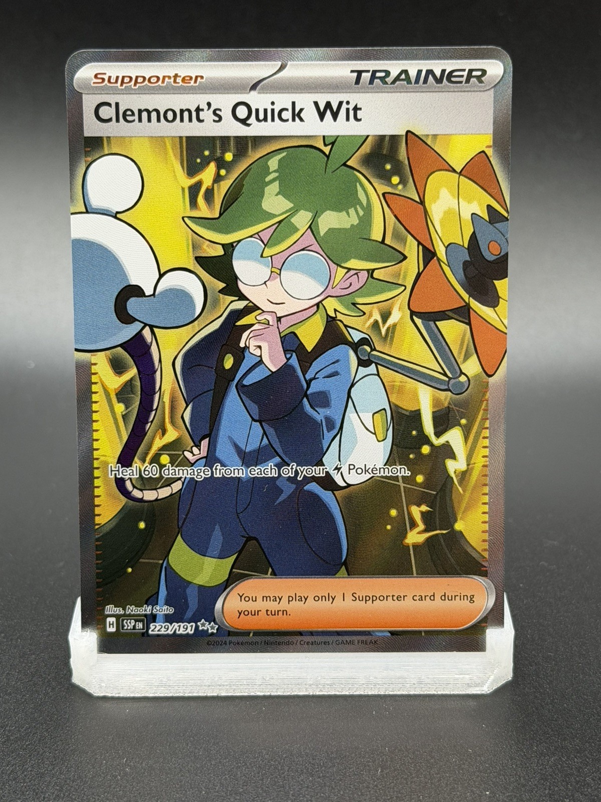 Pokemon Card Clemont's Quick Wit 229/191 Surging Sparks Full Art Rare NM