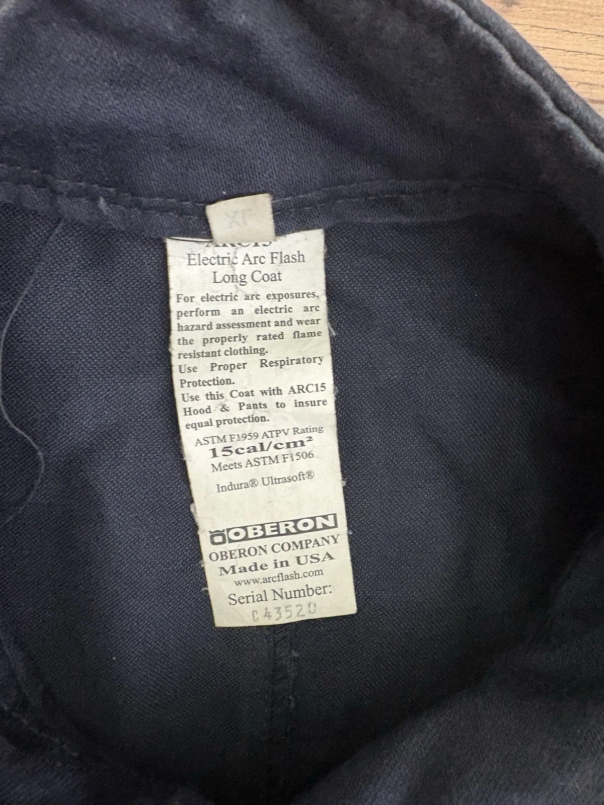 Oberon ARC15 Arc Flash Protective Coat Navy XL 15 Cal/cm² Made in USA image 3