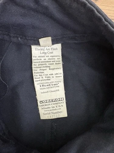 Oberon ARC15 Arc Flash Protective Coat Navy XL 15 Cal/cm² Made in USA image 3