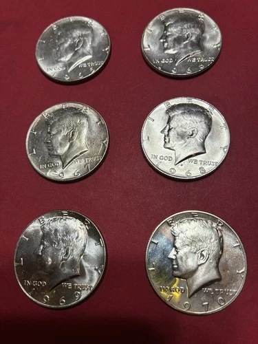 Kennedy Silver Half Dollar 6 CoinLot 1965-69 & 1970 proof Uncirculated 50C 40%