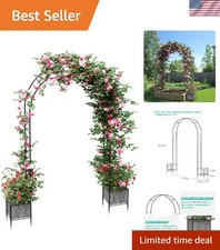 Elegant 8.2 Ft Metal Garden Arch Trellis with Dual Planter Boxes for Climbing...