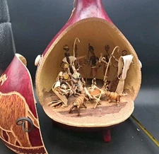 Large Nativity Set Inside Carved Gourd Handmade In Kenya AMAZING Detail Folk Art