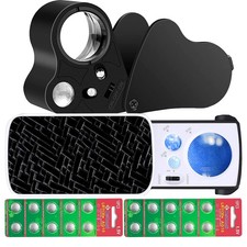 HMKIS Jewelers Loupe, 2 Pack Magnifying Glass with Light, 30X 60X 90X Black