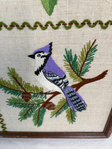 Retro Birds Embroidery Framed Needlepoint Art 17” x 16”Cross Stitch - Picture 4 of 7