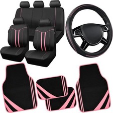 Car Pass Car Seat Covers Full Set For Women Girls With Black Pink