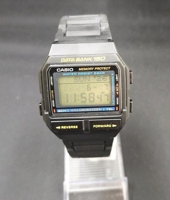 CASIO DATA BANK 150 DB-150 Memory Protect men Quartz Black Watch Japan - Rank B