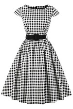 Elegant Classic Black & White Checked A-Line Dress with belt Size XXL