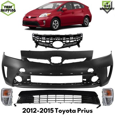 Front Bumper Cover Primed Plastic & Turn Signal Light For 2012-2015 Toyota Prius