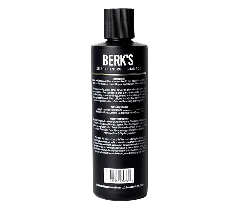 Шампунь от перхоти с салициловой кислотой и серой Berk's Select, 8 жидк. унций - Изображение 2 из 3
