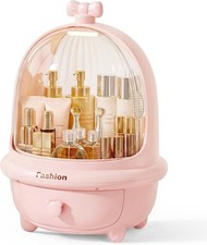 360 Rotating Cosmetic Storage Box,Cute Fashion Makeup Organizer with Drawer