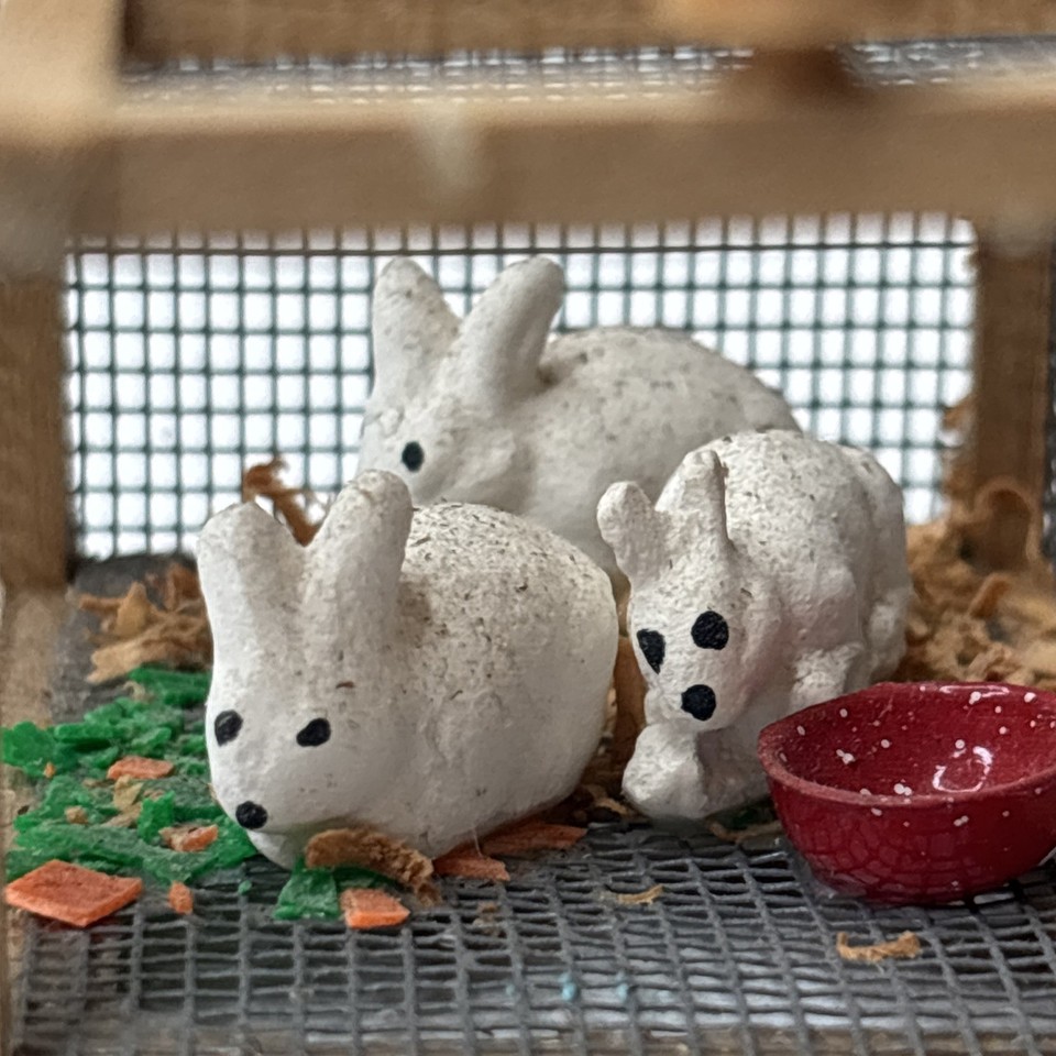 Dollhouse Miniature Artisan Made Bunny Rabbit Small Hutch with 3 ...