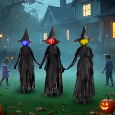 DR.DUDU 6 Ft Light up Witch Stakes Halloween Yard Decorations, Set of 3 Scary...
