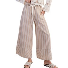 Easel Womens Striped Linen Washed Palazzo Wid...