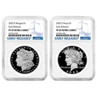 2pc Set - 2025-S $1 Proof Morgan and Peace Silver Dollar NGC PF69UC ER Blue