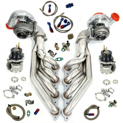 LS exhaust headers +wastegate+ T4 T76 AR.80.81 Turbos+oil feed line For 5.3L 6.0