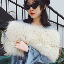 100 Real Silver Fox Raccoon Fur Women's Scarf Shawl Pullover Wraps Cape Shrugs