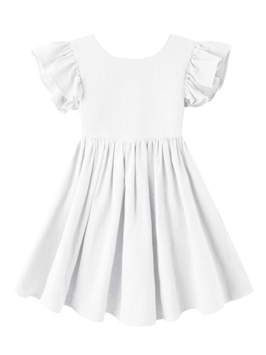 Toddler Girl Dresses Cotton Linen Ruffle Backless Sleeveless Party Dresses - Picture 2 of 7