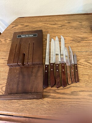 Vintage 60's Regent Cutlery  Japan  ~   Wall Mount Wood Rack with 7 Knives