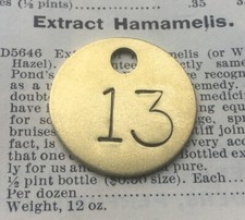 Number 13 Tag Brass Metal Numbered Keychain Stamped Token Fob Check 1 Inch