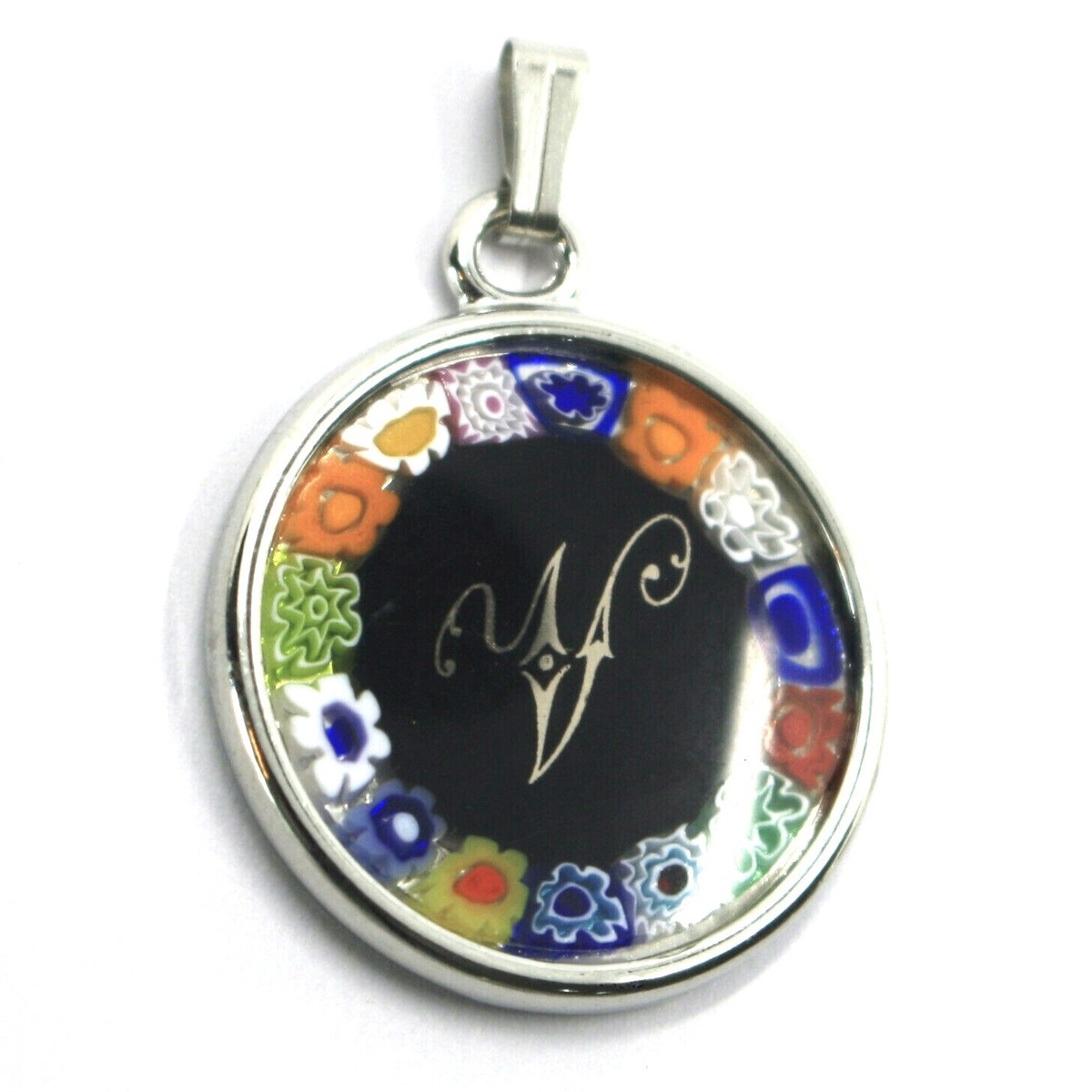 LETTER V PENDANT MURANO GLASS MULTI COLOR MURRINE 2.5cm 1