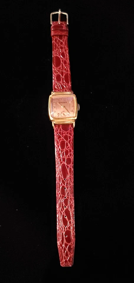 Raro bisel vintage verde, oro rosa, cuerda manual, 15 joyas, oro 10K... Foto 2 de 4