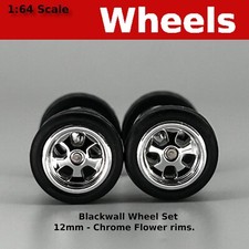 Chrome 12mm Blackwall 5 Spoke Flower Wheels - 1212mm For Hot Wheels Chrome 12mm Blackwall 5 Spoke Flower Wheels - 1212mm For Hot Wheels