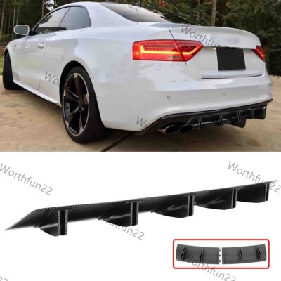 For Audi A5 S5 A4 A6 A7 Carbon Look Rear Bumper Diffuser 10 Shark Fin Splitters
