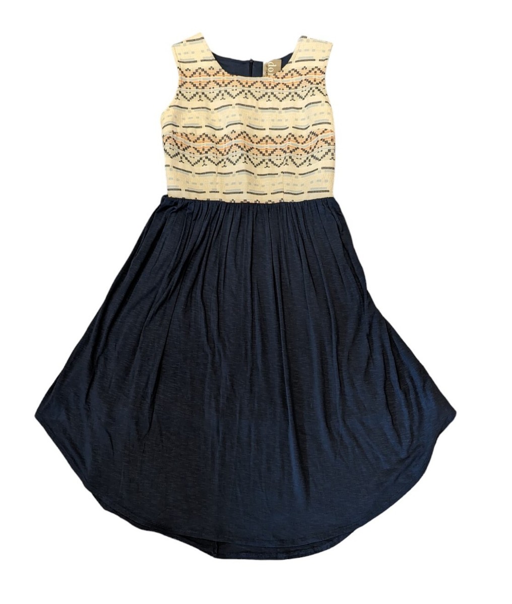 Anthropologie Dolan Navy Blue White Aztec Print Fit N Flare Tank Dress  Small | eBay