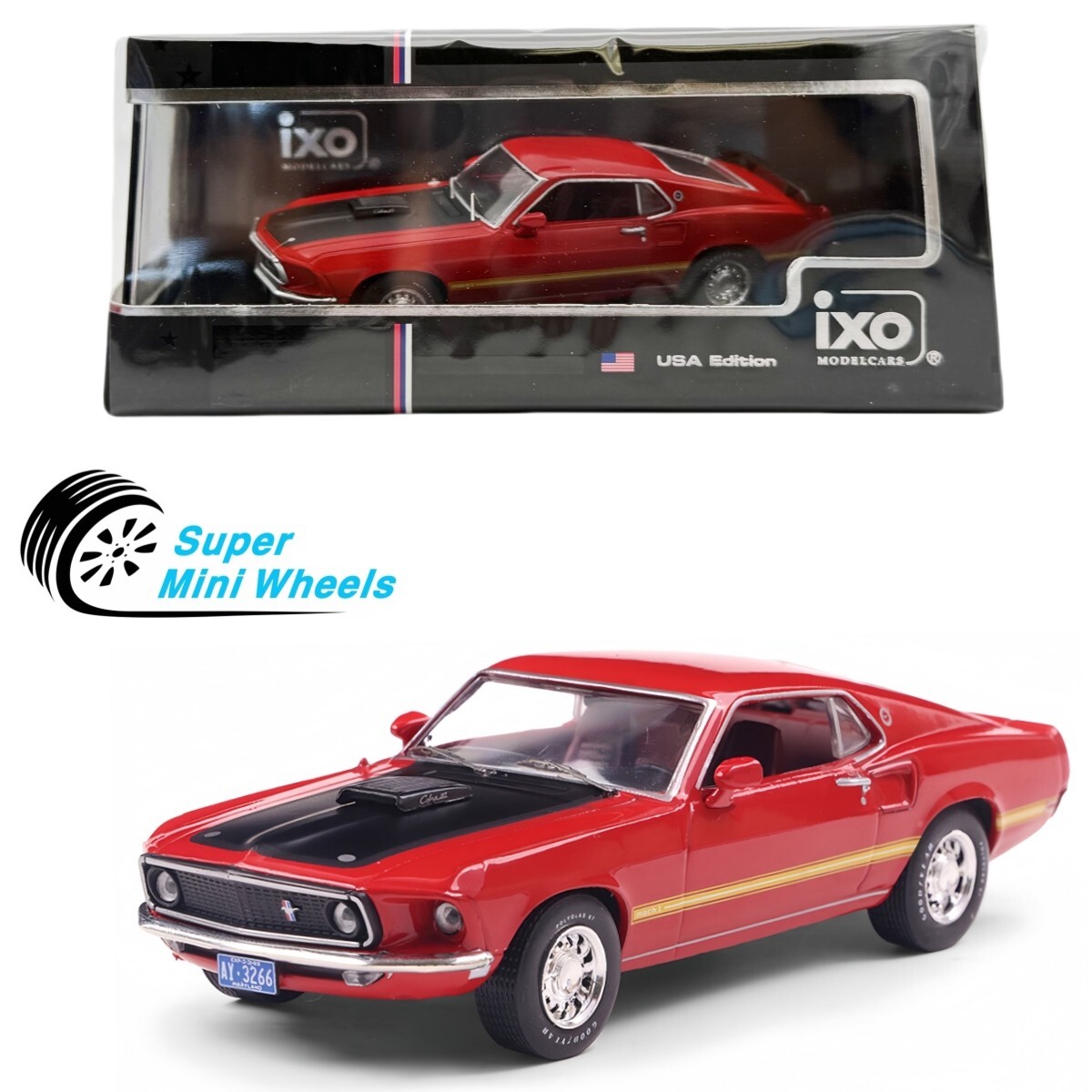 IXO Models 1:43 1969 Ford Mustang Mach 1 - Calypso Coral （Red