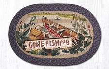 Braided Jute Stenciled Print Oval Area Rug. Earth Rugs. GONE FISHING
