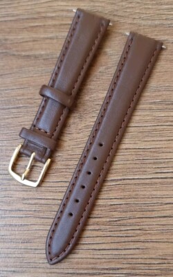 16mm VINTAGE ANTIQUE CALF LEATHER APOLLO MATT BROWN WATCH STRAP GOLD BUCKLE,