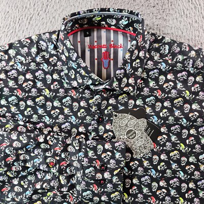 NWT Visconti Black Button Shirt Men Small Skull Print Long Sleeve Black  - NEW