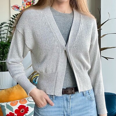 Marella Monochrome Ivory Metallic Knit V-neck Cardigan L 