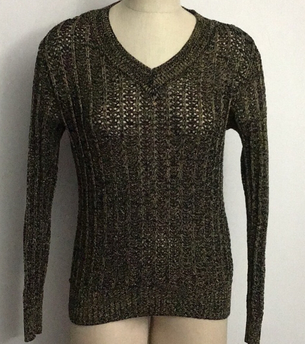 APC Open Knit Metallic Pullover Small Black & Gold - image 1