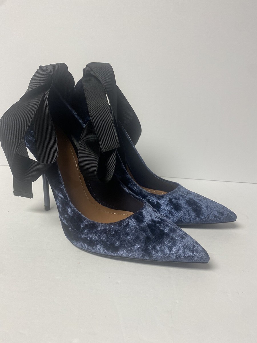 Zara Navy Blue Velvet Stiletto High Heel Court Shoes/Ballet Pumps