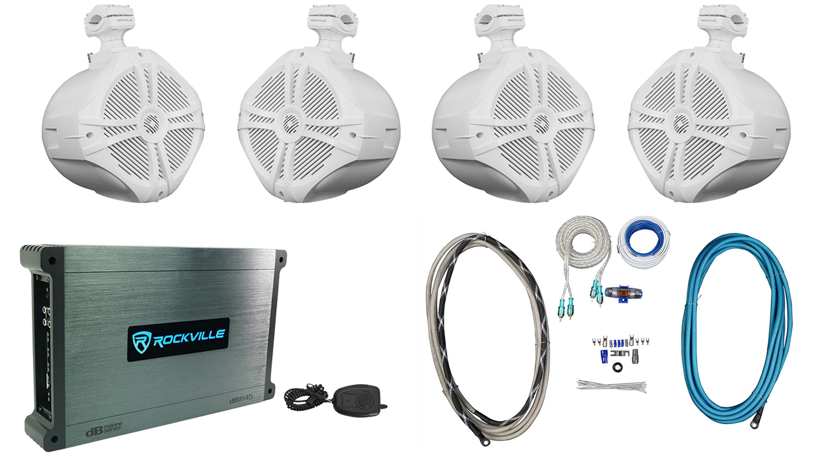 4 Rockville RWB90W White 8 динамиков на поворотной башне для морского вейкборда Усилитель