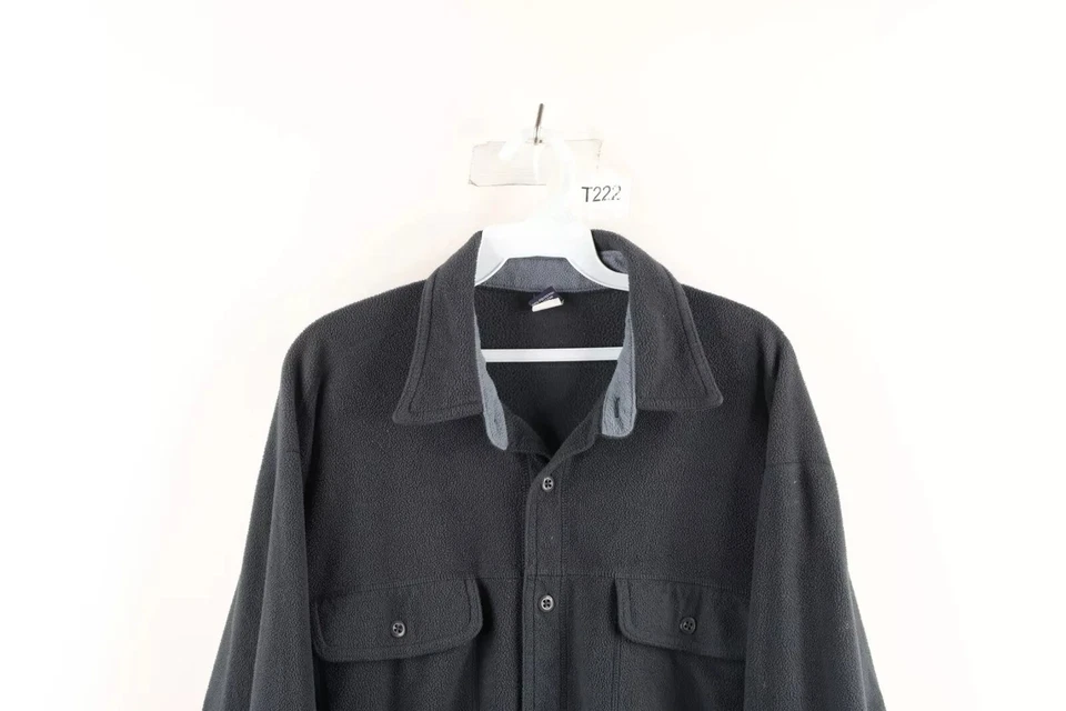 Vintage 90s Lands End Mens Size Large Faded Fleece Button Shirt Jacket Gray USA - Image 2 of 4