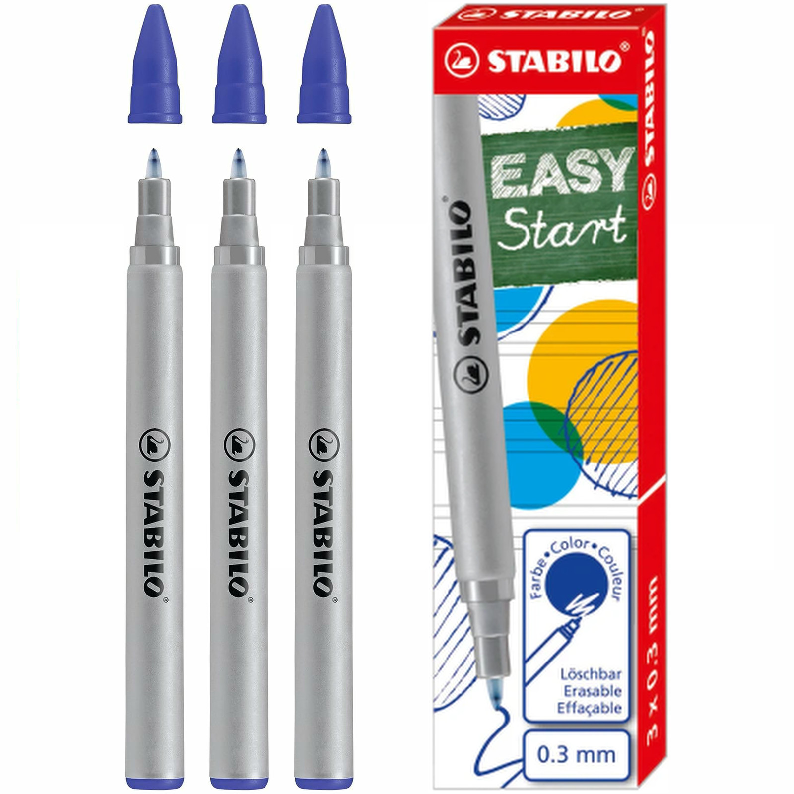 Stabilo EasyStart EasyOriginal Rollerball Pen Refills - Fine 0.3 - BLUE - 3 Pack