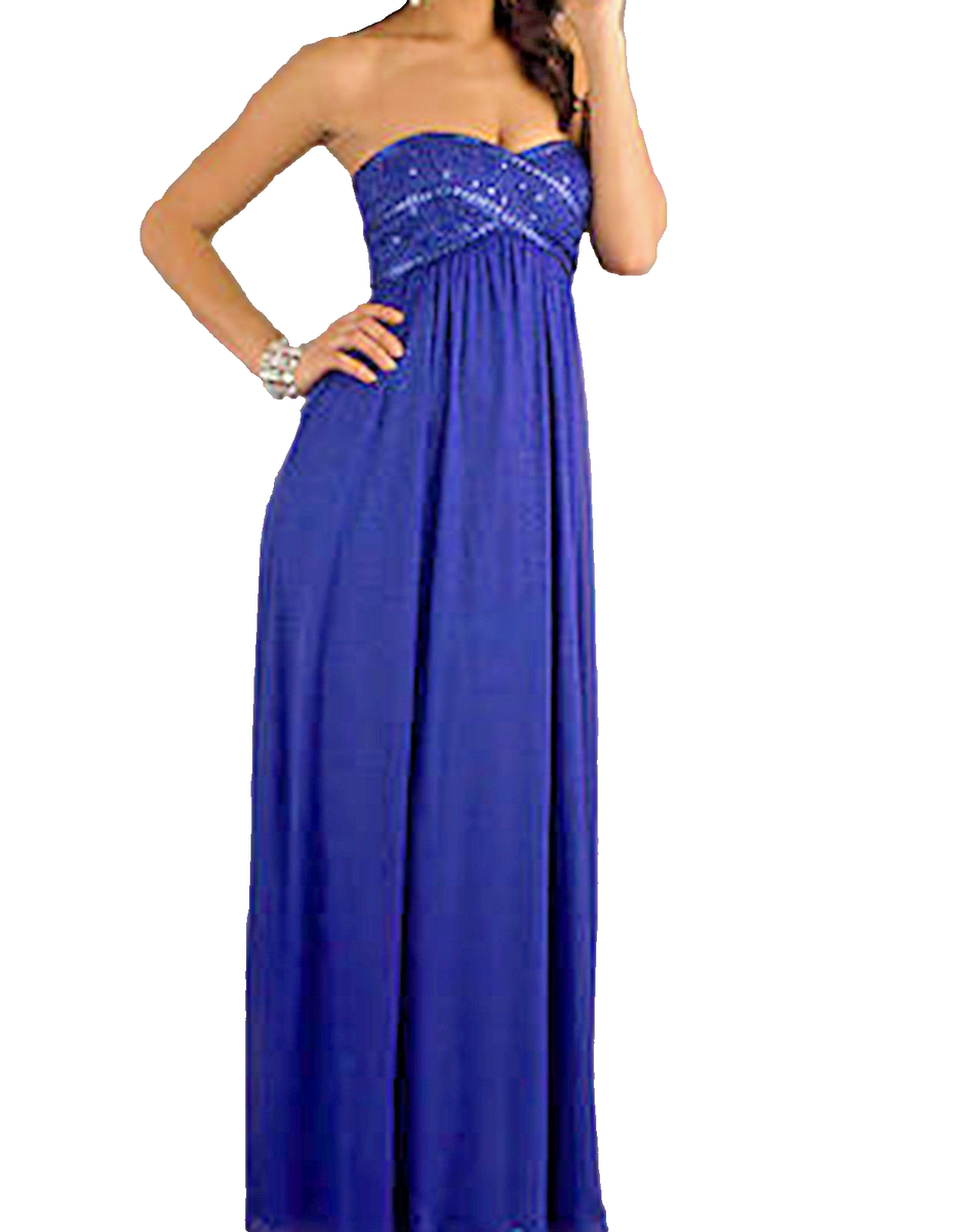 ONYX NITE Blue Embellished Sweetheart Empire Glitter Formal Gown