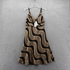 NWT WD-NY Beaded Silk Fit Flare Dress 10 Black Brown Stripe Womens Jacquard Midi