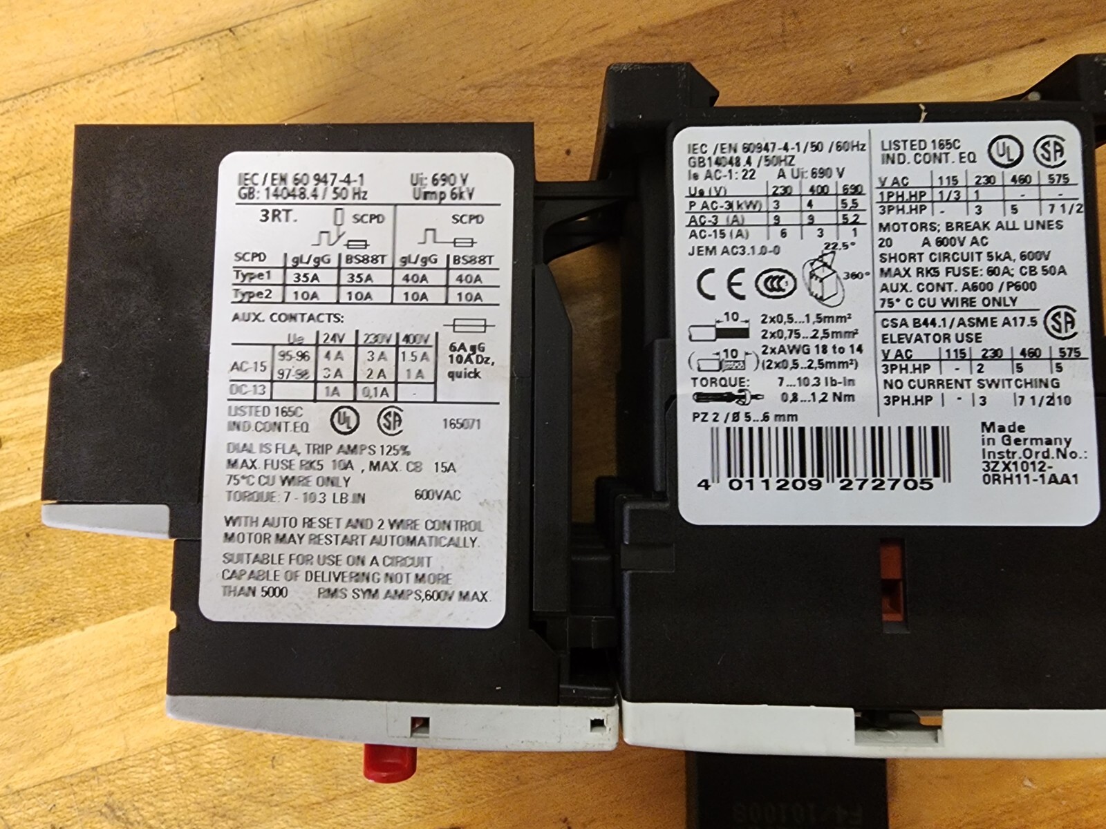 Siemens Contactor 3ZX1012-0RH11-1AA1 with Overload Relay 3ZX1012-0RU11 ...