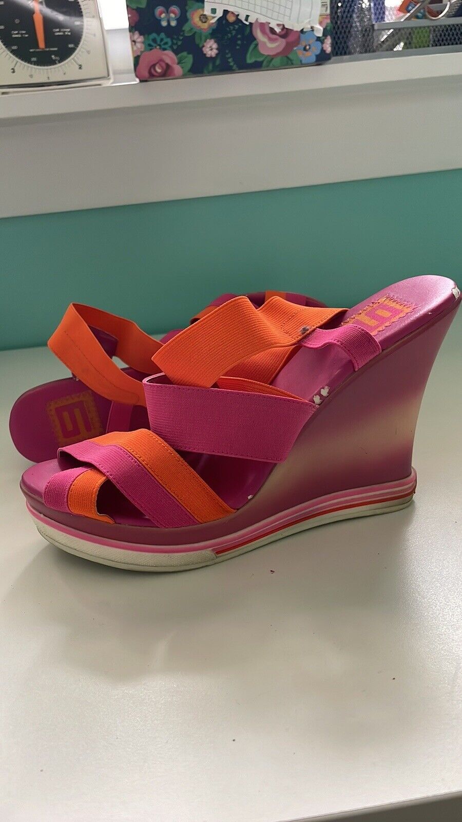 Nine West Strappy Sandals Wedges 8.5 Pink Orange - image 9