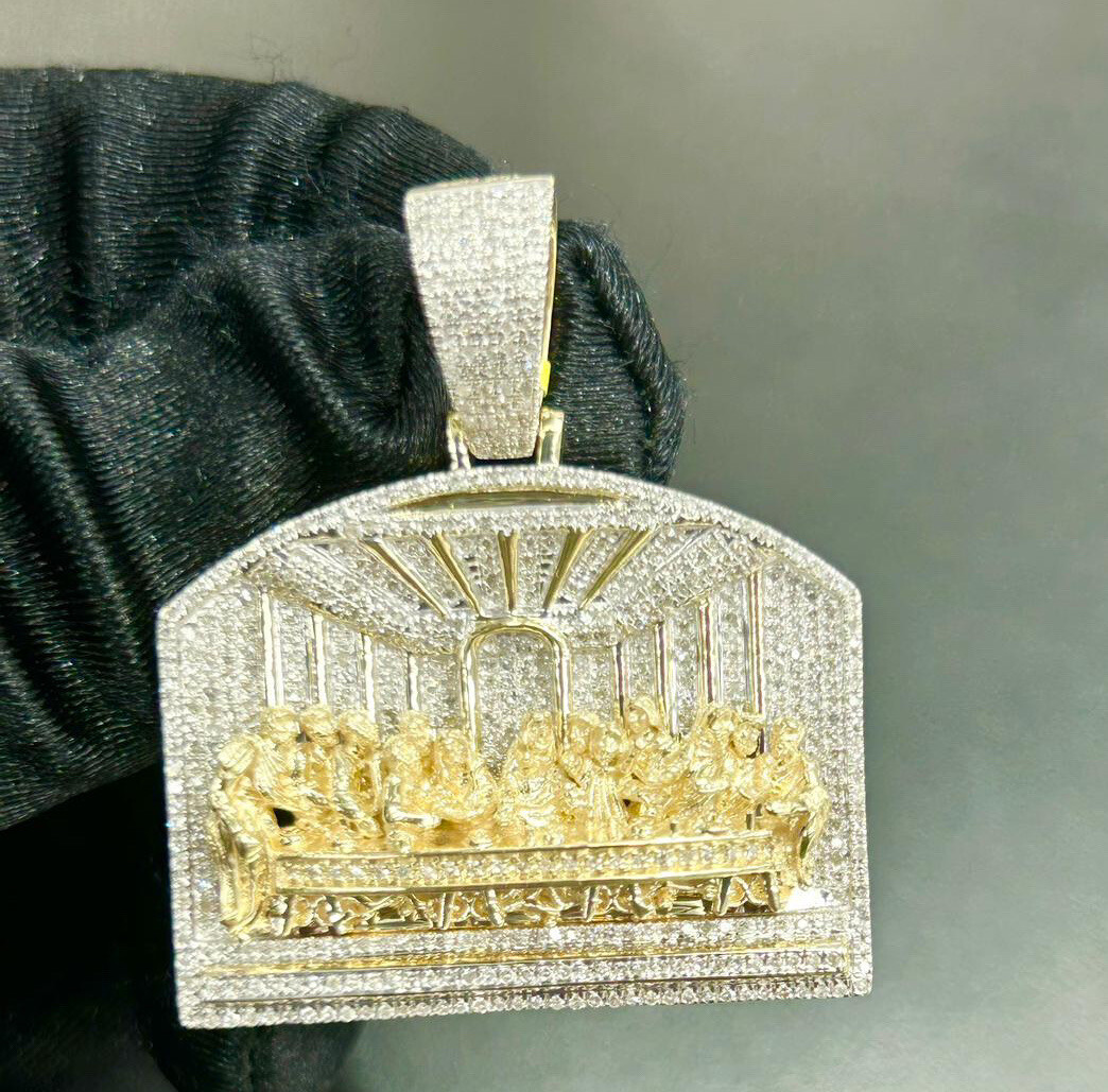 Sold Out 10k solid Gold 3D perspective Last supper  1.33 Carat Diamond Pendant