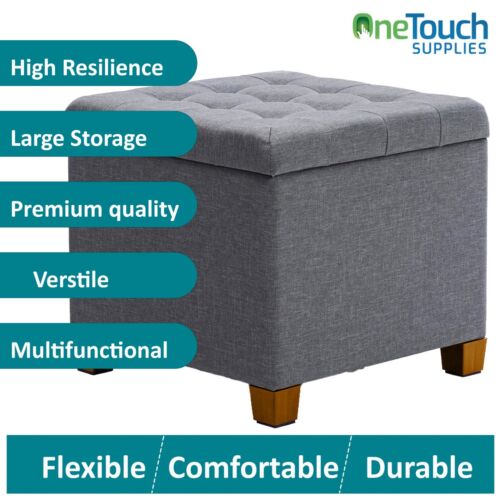 Ottoman Storage Square Box Pouffe Seat Stool Home Chair Foot stool Bench LINEN - Picture 13 of 13