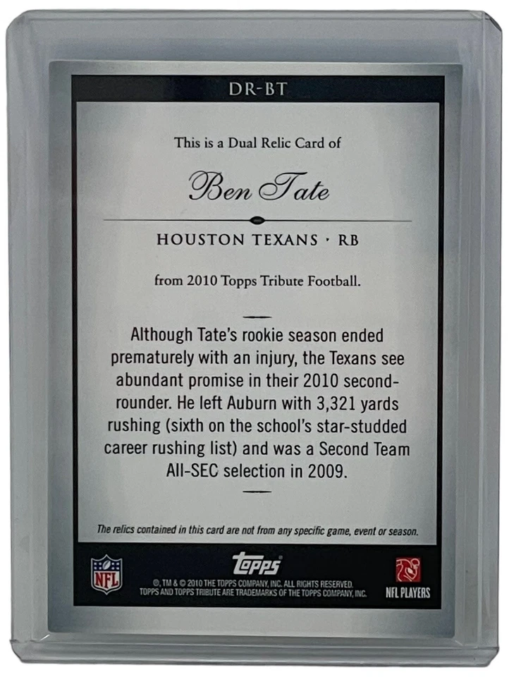 Ben Tate 2010 Topps Tribute Dual Relics Blue Rainbow Rookie Card /30 RC #DR-BT - Image 2 of 2