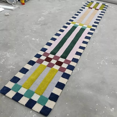 Hoxton Checkered Runner Loop & Cut Hand Tufted Handmade Rug Pure 100%Nz Wool - Imagen 3 de 9