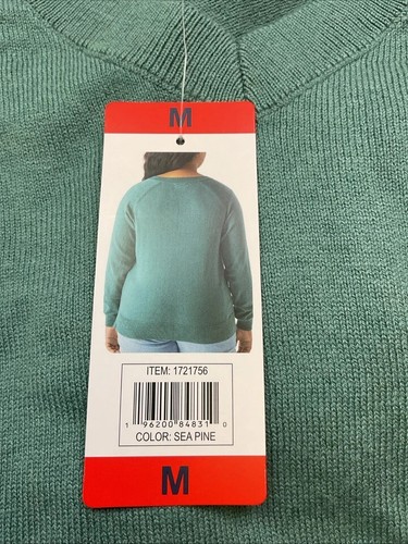 New Lucky Brand Ladies’ Long Sleeve V-Neck Sweater Medium M Green Sea Pine - Picture 6 of 7