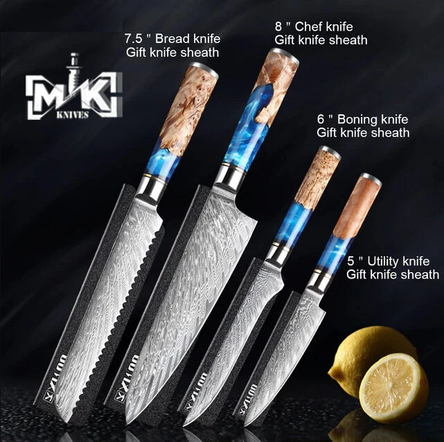 New Best Seller Kitchen Chef Knives Damascus Premium Blue Resin 4 Limited Knife